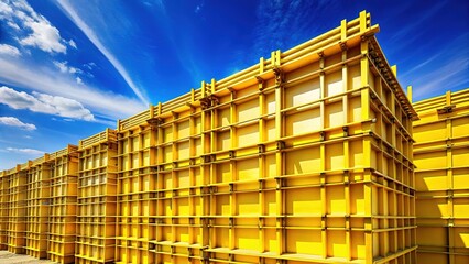 Yellow Construction Formwork, Sky Background, Building Panels, Construction Banner