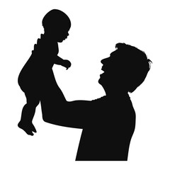 Father with Son, Black Silhouette vector illustration For Father's Day Design isolated on a transparent background
