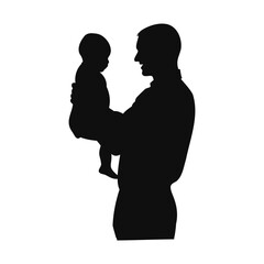 Black Silhouette of Father with Son for Father's Day Design Vector Design Isolated on Clear Background