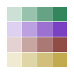 Muted color palette. Pastel tone squares. Coordinated shade selection. Stylish vector layout.