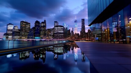 Obraz premium Beautiful cityscape of Manhattan after sunset New York City