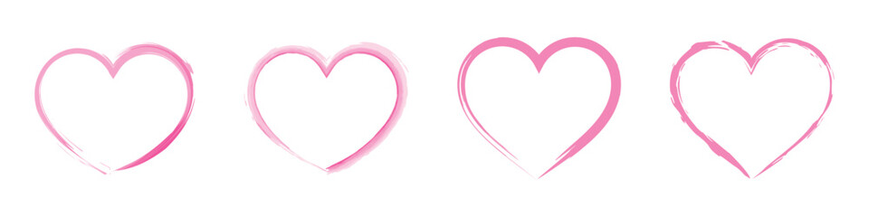 brush painted pink heart set. hand drawn hearts. vector illustration on white background.