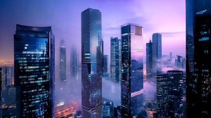 Dubai city center skyline with luxury skyscrapers at sunrise