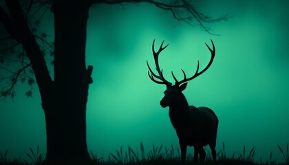 a majestic deer standing calmly in the heart of a lush green forest under soft light