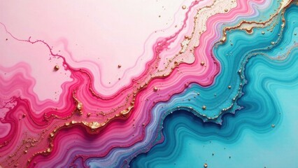 Abstract Swirling Pink and Teal Fluid Art with Gold Accents A Visually Stunning, High-Resolution Image Perfect for Design Projects