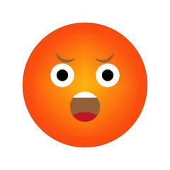 Shocked emoji face. Angry expression symbol. Bright orange circle. Bold vector design.