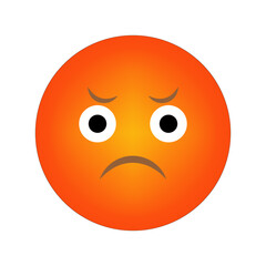 Sad orange emoji. Unhappy facial expression. Negative mood icon. Vector illustration.
