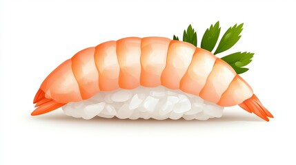 Fresh Shrimp Sushi on White Background with Delicate Green Garnish for Culinary Delight and Presentation