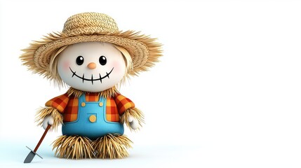 Colorful and Cheerful Scarecrow Doll with Straw Hat and Smile