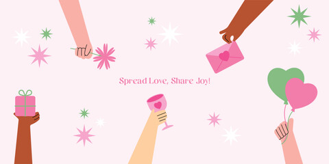 Love Celebration background banner template with people hand.Valentine's day illustration.