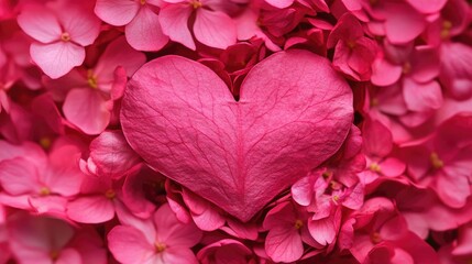 Obraz premium Heart Shape Leaf Surrounded by Beautiful Pink Flowers Creating a Romantic and Serene Atmosphere for Valentines Day or Wedding Celebrations