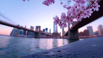 Fototapeta premium Panoramic sunset view of Manhattan and Brooklyn Bridge in New York City