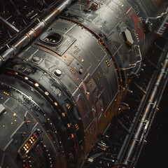 High-Tech Rocket Payload Fairing: Metallic Gleam Amidst the Starry Blackness.