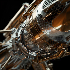 Up Close: Rocket Payload Fairing with Advanced Textures and Metal Luster Against the Cosmos.