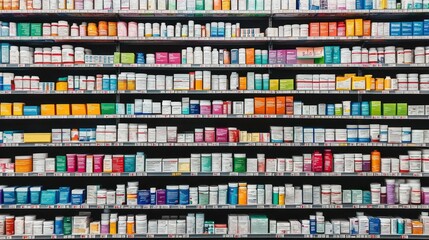 Colorful Pharmacy Shelves: A Vibrant Display of Medicines