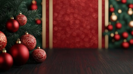 Festive holiday decorations with red ornaments christmas setting image display cozy environment close-up view seasonal vibes