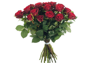 Fresh red roses bouquet arranged elegantly with lush green leaves for special occasions or gifts