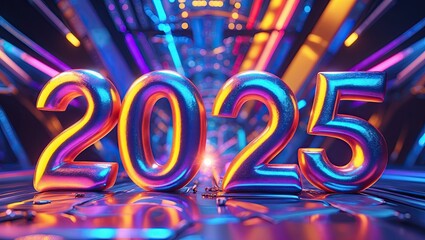 Vivid and intricately 2025 sign with festive background 