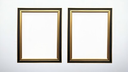 Gold frames, on a white background. Ideal for photographs, artwork or paintings, adding vintage luxury and elegance to any wall or gallery