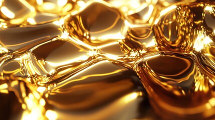 A sophisticated 3D background featuring flowing molten gold in hexagonal patterns, with smooth and reflective surfaces for a rich, dynamic effect