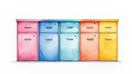 Colorful Wooden Storage Cabinets with Unique Drawers and Bright Shades in a Cozy Interior Design Setting