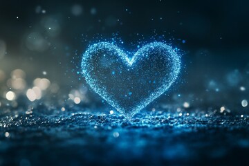 Obraz premium Radiant blue heart of sparkling particles on dark backdrop, embodying love in stunning photography