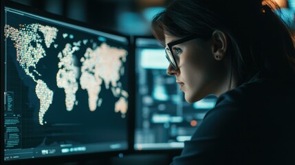 Focused Female Analyst Working on Data Visualizations at Computer