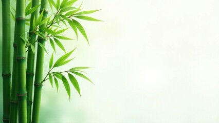 Serene Bamboo Shoots with Vibrant Green Foliage Against a Soft, Light Background, Perfect for Relaxation and Tranquility Themes
