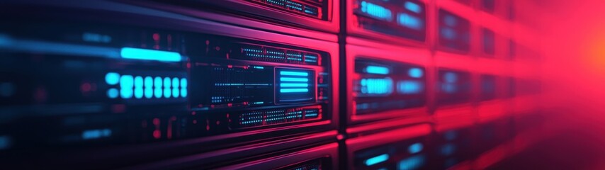 Obraz premium Futuristic Data Center with Colorful LED Lights and Server Racks