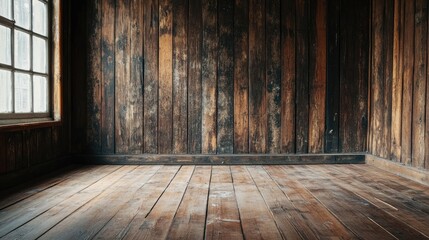 Warm and Inviting Rustic Interior with Wooden Walls and Floor, Perfect for Cozy Atmospheres and Creative Spaces in Photography or Design Projects