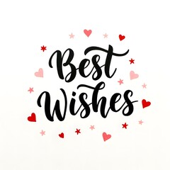 "Best Wishes" in handwritten black with doodled hearts and stars in red and pink.