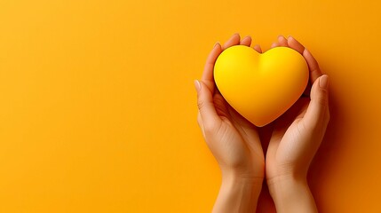 Fototapeta premium Tender Hands Holding a Yellow Heart: A Symbol of Love, Care, and Support
