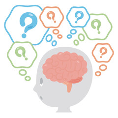 考え事をする脳とシンプルな人物の横顔イラスト