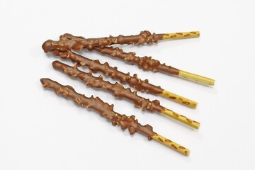 Chocolate almond crush biscuit sticks, isolated