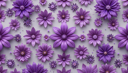 "Seamless 3D Purple Decorative Flowers Pattern"
