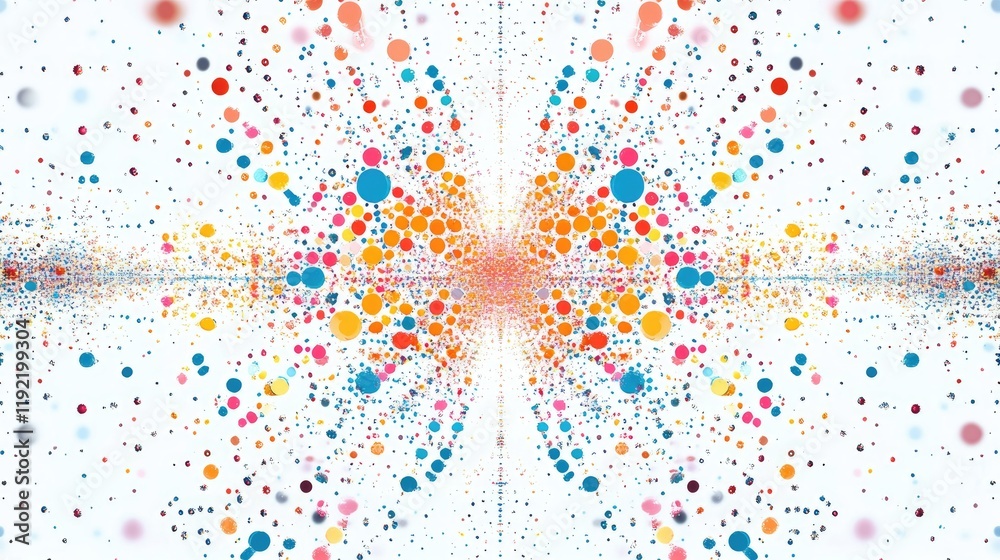 Poster vibrant explosion of colorful dots and particles creating a dynamic abstract pattern ideal for artis