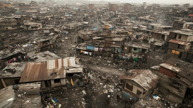 Overcrowded Slum Aerial View: A Glimpse into Urban Poverty