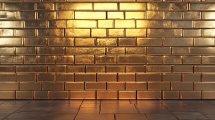Gold bars arranged in a brick wall pattern, rendered in 3D with smooth edges and a highly reflective surface for a premium design