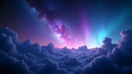 Naklejka premium Magical Starry Night Sky with Blue and Purple Galaxy Aurora 4K Wallpaper