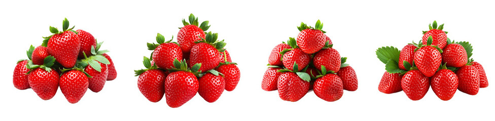 Four Stacks of Fresh Red Strawberries Isolated on Black Background