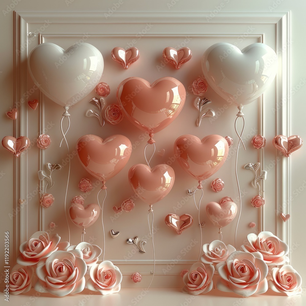 Poster mockup 3d illustration of a valentine's greeting card with a pastel color design concept with images