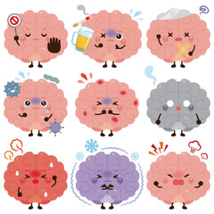 様々な状態の脳のキャラクター