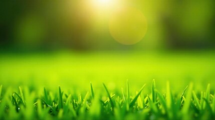 Fototapeta premium Vibrant Green Grass Blades Illuminated by Soft Sunlight in a Lush Meadow