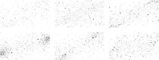 Set of Old Black Empty Aged Damaged Paper Cardboard Photo Card. Abstract texture of dust particle grain and scratch on white background. 