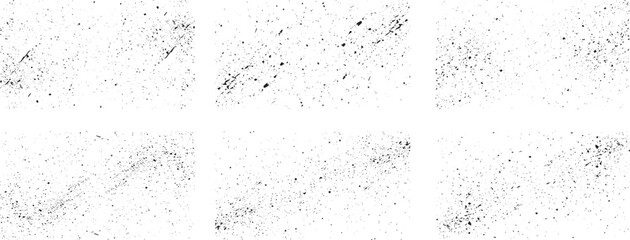 Set of Old Black Empty Aged Damaged Paper Cardboard Photo Card. Abstract texture of dust particle grain and scratch on white background. 