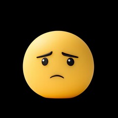 Fototapeta premium Sad emoji with a frown expression on a black background, representing feelings of disappointment, melancholy, and emotional struggles in a simple and relatable design.