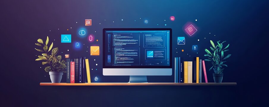 Digital online library and internet education platform, modern approach to learning, interactive resources at fingertips, sleek and userfriendly interface for knowledge access