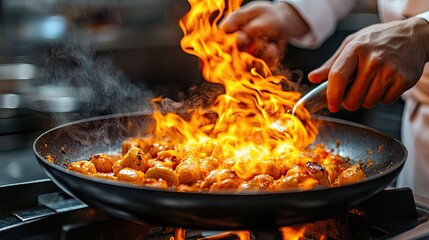 A close-up of a professional chef preparing a gourmet meal, symbolizing culinary expertise, fine dining, and cooking artistry, ideal for content on restaurants, food, and cooking shows