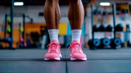 men's feet in pink sneakers