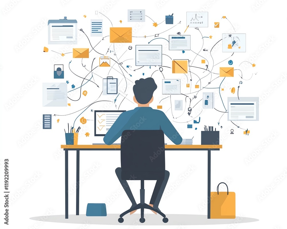 Aufkleber chaotic and complex management system, tangled decision tree, messy business process, showcasing con